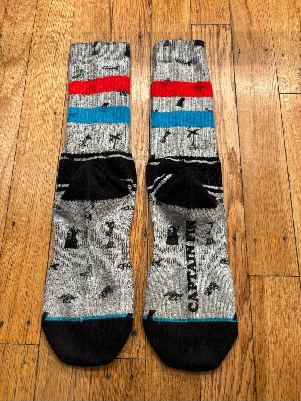 Stance Gray Crew Socks with Red & Blue Stripes
